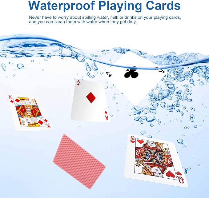 Red Plastic Playing Cards 2 Pack, Waterproof Poker Cards Professional, Deck of Cards, Standard Playing Card Decks for Texas, Go Fish, Hearts, Blackjack, Canasta Fun & Travel Card Games