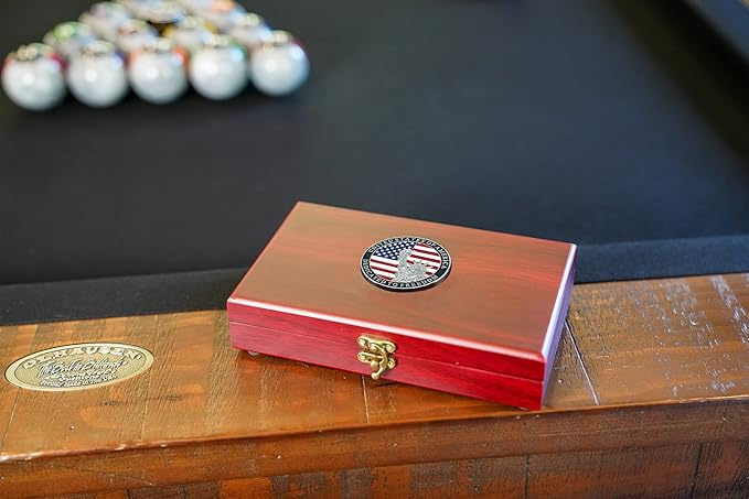 Military Gift Shop American Flag Playing Cards with Dice – Wooden Keepsake Box Adorned with Metal USA Medallion Dedicated to Freedom - Veteran Owned Business