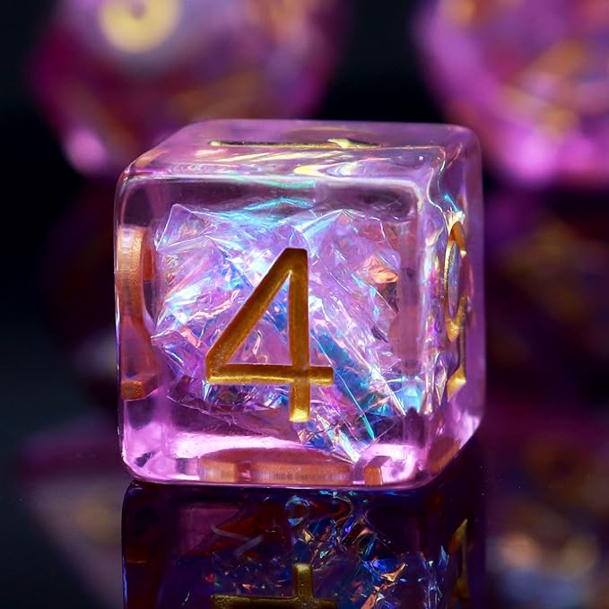 Haxtec Purple DND Dice Set 7PCS Resin Polyhedral D&D Dice W/Iridescent Mylar Inclusion for Roleplaying Games Dungeons and Dragons Gift
