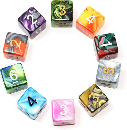 SmartDealsPro 10-Pack D4 D6 D8 D10 D12 Multi Colored Polyhedral Dice for for Dungeons and Dragons DND RPG MTG Table Games (Double Color, D6)