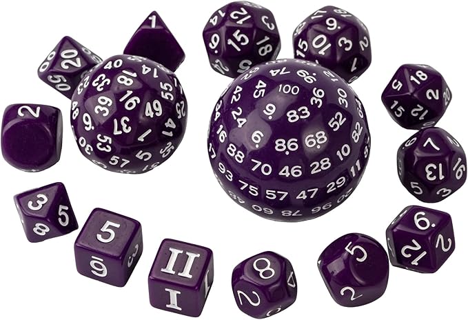 15 Pieces Complete Polyhedral DND Dice Set D3-D100 Spherical D&D Dice Set with Dragon Eye Dice Bag, D100 Dice for Dungeons and Dragons, RPG, MTG Table Games(Purple w/White Numbers)