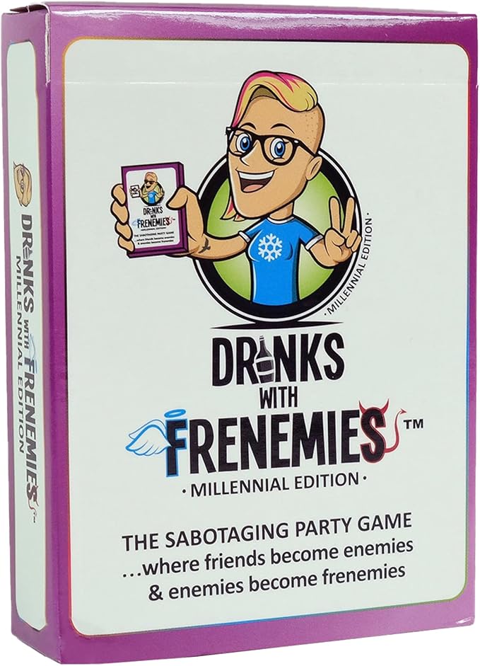 BE game LLC Drinks with FRENEMIES Millennial Edition Party Game | Fun Game for Adults and Teens | Ages 16+ | 3+ Players | Average Playtime 10-60 Minutes | Made by BE Games
