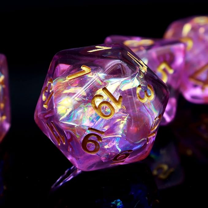 Haxtec Purple DND Dice Set 7PCS Resin Polyhedral D&D Dice W/Iridescent Mylar Inclusion for Roleplaying Games Dungeons and Dragons Gift