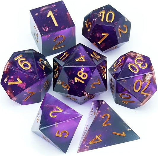 Haxtec DND Dice Set Sharp Edge Resin Dice with Dice Case Purple Black D&D Dice for RPG Role Playing Games Dungeons and Dragons Gift War Series