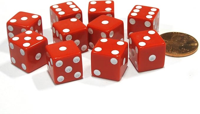 Koplow Games Set of 10 Six Sided D6 12mm Square Dice Red
