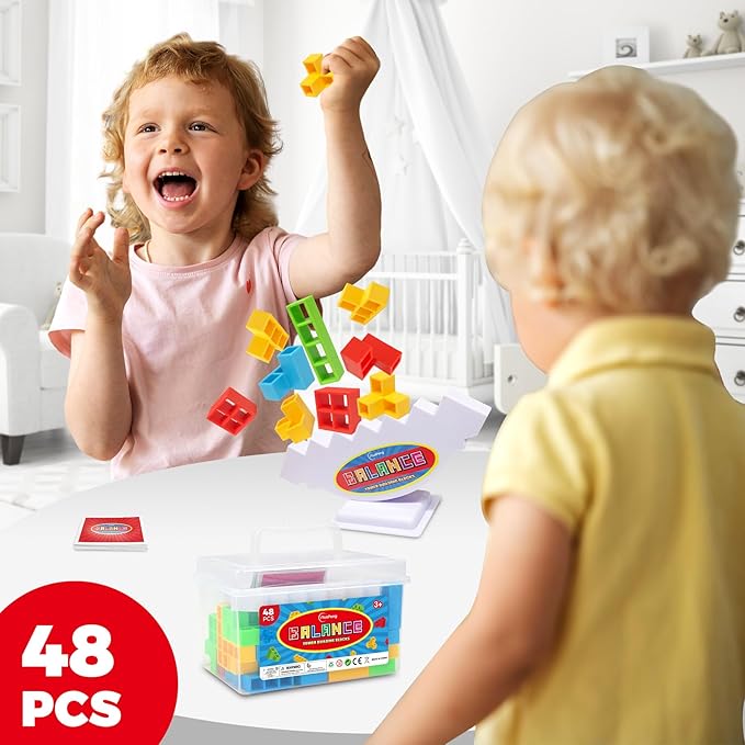 iYuePeng 48 Pcs Board Games for Kids & Adults Tetra Balance Tower Stacking Toys Perfect for Family Games, Parties, Travel