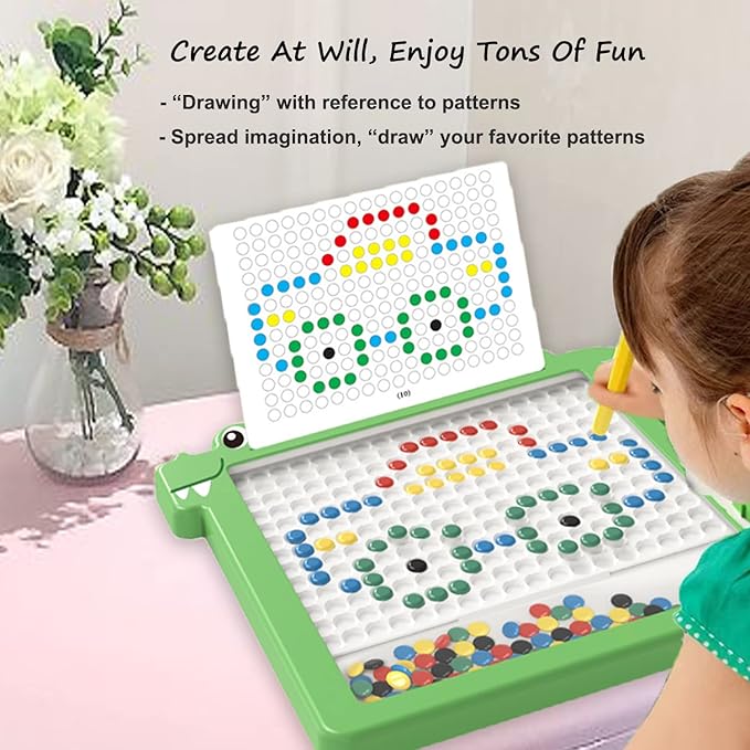 Magnetic Dots Board for Kids Toddlers, Magnetic Drawing Board with Magnetic Pen, Magnetic Dot Art, Montessori Educational Traveling Toy for 2 3 4 5 6 Years Old, 13.4” (Yellow)