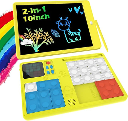 LCD Writing Tablets&Slide Puzzle Games for Kids 10 Inches(1 Pack), Doodle Pad with Stylus, 500+ Challenges Brain Teaser Puzzle for Teens, Travel Birthday for Toddlers Boys Girls…, Yellow