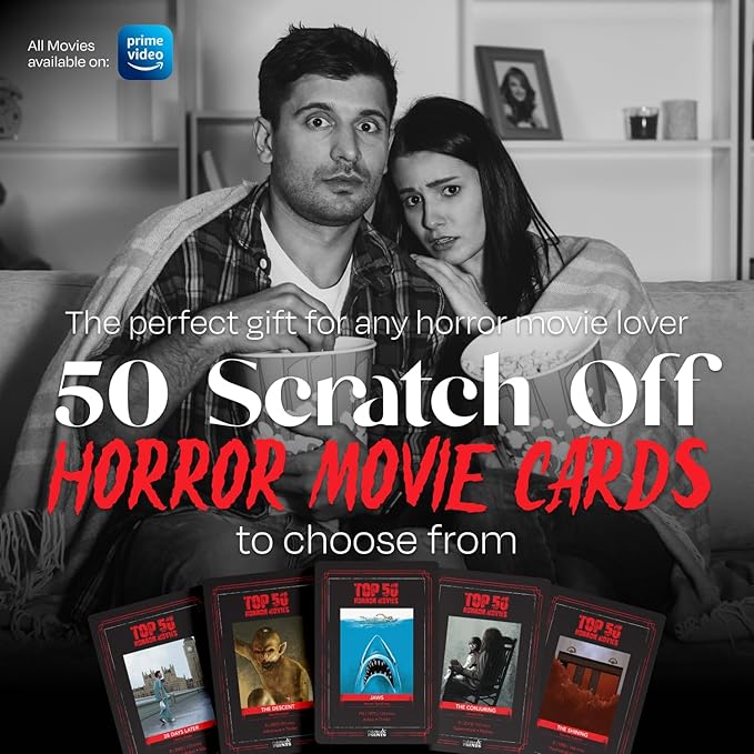 Premium Top 50 Horror Movies Scratch Off Cards - Horror Movie Gifts for Movie Night - Horror Lovers Gifts for Men & Women - Scary Movie Gifts - Horror Merch - Complete The Horror Fan Challenge