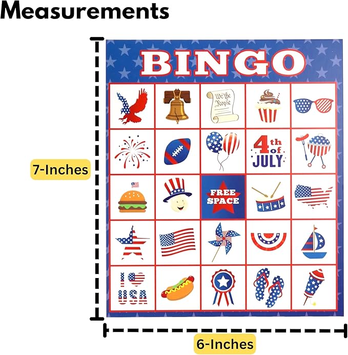 Iconikal 32 Player Bingo Game Set, Patriotic 4th of July Games with Extra Pinning Game