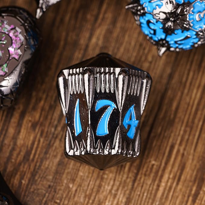 UDIXI Metal DND Dice Set, 7PCS Polyhedral D&D Dice Set Dragon d and d Dice for Dungeons and Dragons Role Playing Games and Tabletop Game (Black Blue)