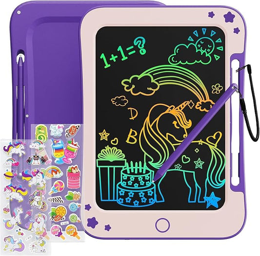 TEKFUN 8.5-Inch LCD Writing Tablet for Kids - Doodle Board with Stickers, Drawing Tablet Gift for 3-6 Year Old Girls and Boys (Purple)