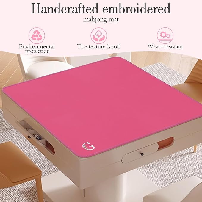 Mahjong Mat | Neoprene Anti-Slip Noise Reduction, Simple Design & Embroidery | 32.4x32.4 Inch Pink | Perfect for Mahjong, Board Games & Tile Games | Elegant Gift(Custom G Letter)