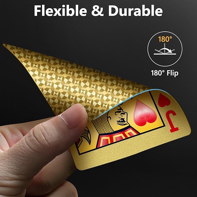 BIERDORF Waterproof Plastic Playing Cards - Durable Cool Deck of Cards - Standard Index Professional Premium Poker Cards - Vintage Casino Themed Card Games for Families or Adults - Gold Diamond Style