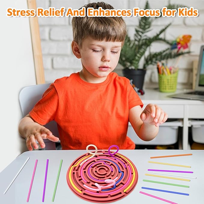 Sensory Activity Board for Kids and Adults, Double-Sided Silicone Fidgets Toys - Silent, No Mess, for Calming, Stress Anxiety, ADHD&Autism - Includes Portable Travel Bag & 12 Strings, Berry