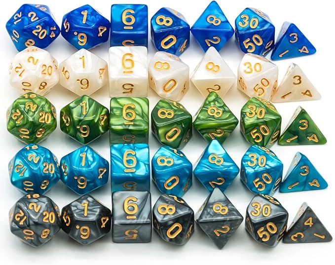 5 Sets Dice DND Polyhedral Dice Set (35pcs) with 1 Leather Die Bag, D&D Die Set for Dungeons and Dragons, RPG Table Games. (5Sets/35Pcs)