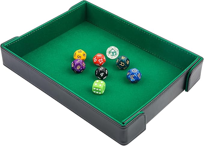 PU Leather Dice Tray Magnetic Folding Dice Rolling Mat with Green Felt Lining for Dice Games Portable Tabletop Board Games Tray