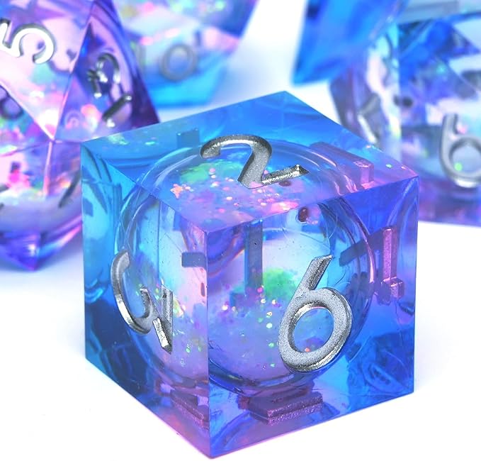 Liquid Core Quicksand Resin DND Dice, Sharp Edge Dungeons and Dragons Polyhedron Game Dice Set for Role Playing Games RPG Explorer Magic, Holiday Birthday Gifts Party Favors