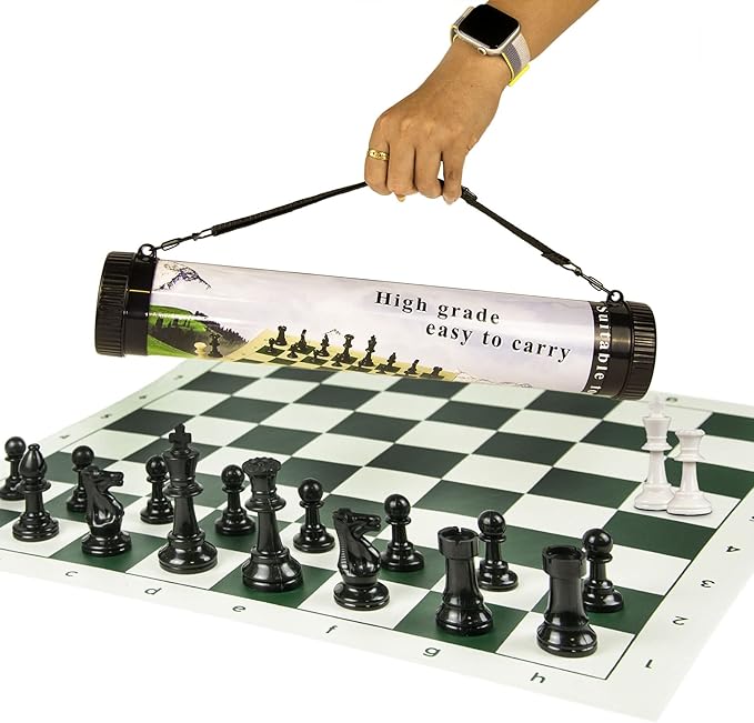 17 Inch Roll-up Chess Set, Roll-up Travel Chess in Carry Bag with Shoulder Strap, Easy to Carry and Premium Pieces, Fun and Entertaining