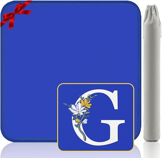 Mahjong Mat for Table | Neoprene Anti-Slip Noise Reduction | 32.4x32.4 Inch Blue | Perfect for American Mahjong, Poker, Card & Board Games | Great Gift Idea(Custom Letter G Edition)