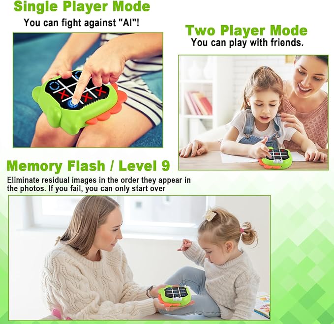 Electronic Tic Tac Toe Bolt Game, 3-in-1 My Mytactoe Digital Tic Tac Toe Game, Travel Board Fidgets Games for Kids 4 8 12, Brain Memory Games for Kids, Birthday Toy for Girl Boy