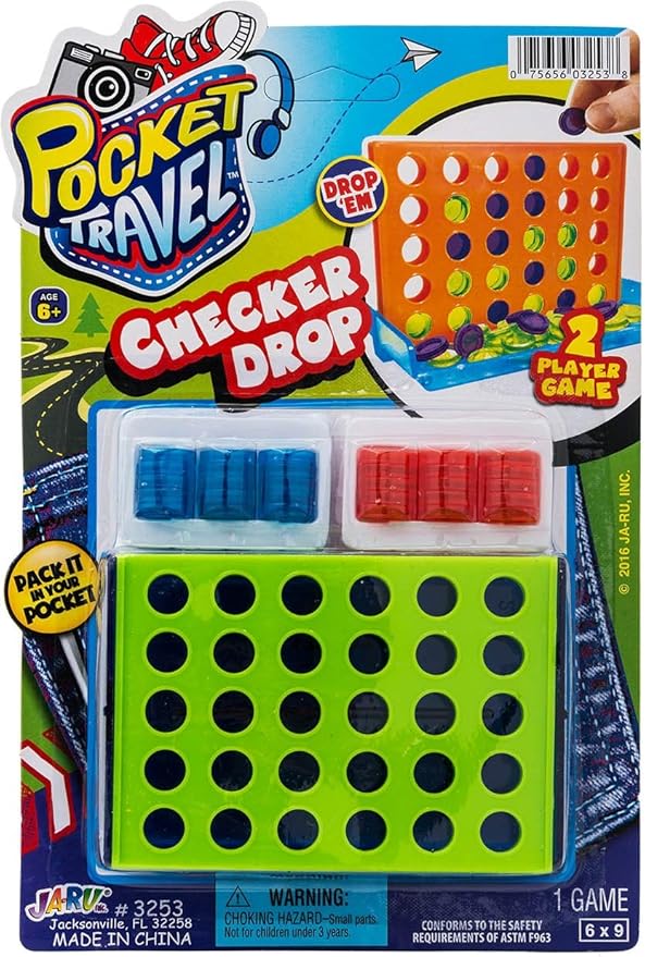 JA-RU Mini Connect Travel Game Board (12 Toys) Family Board Games for Kids. Original Pocket Travel Size Games. Fun Indoor & Outdoor Toys. Classic Checkers Party Favors. 3253-12