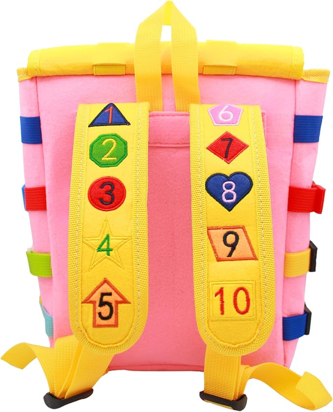 Busy Board Toddlers Travel Backpack - Learning Activities for Kids to Develop Fine Motor Skills and Basic Life Skills - Montessori Sensory Toys