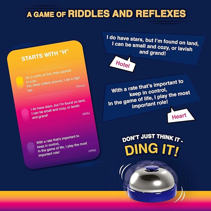 Dare to Ding - Game of Riddles & Reflexes, Fast-paced Card Game, Test Your Wits, Family-Friendly Game for Teens, Families & Adults, Gifts for Ages 10, 11, 12 and Up, 3-8 Players