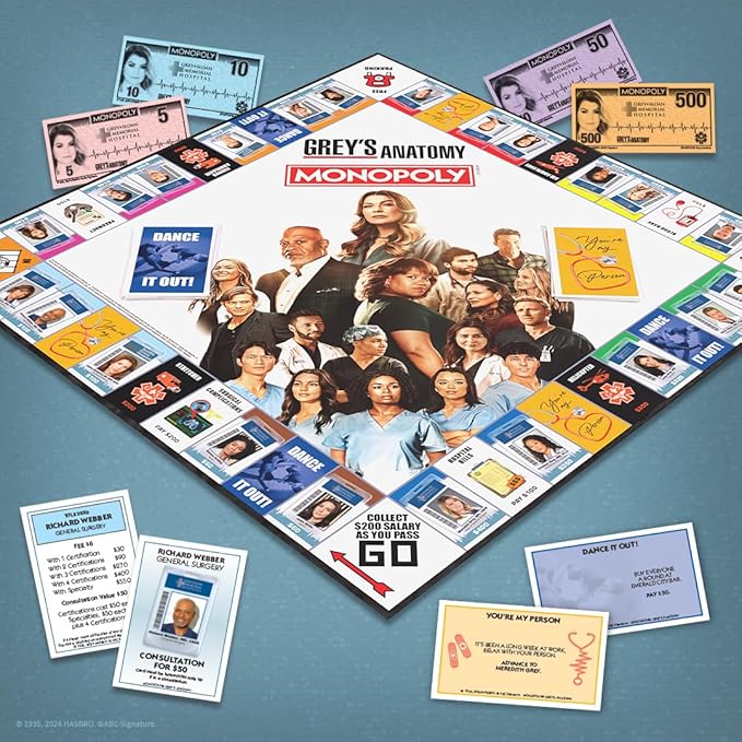 Monopoly: Grey's Anatomy Board Game | Featuring Ferry Boat, Clipboard, Scrub Top, and More | Buy, Sell, Trade Iconic Doctors from Miranda Bailey to Meredith Grey | Officially Licensed Collectible