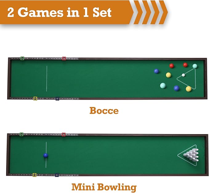 Sterling Games Tabletop Bowling Combo Set, Wooden Arcade Board with Marbles and Pins, Indoor Table Top Game for Kids and Family