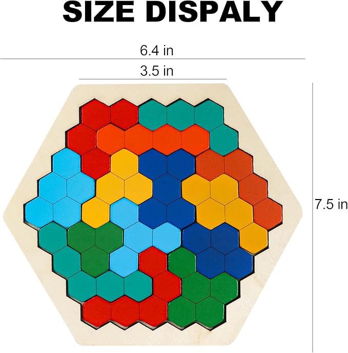 Wooden Puzzles for Kids,Brain Teaser Puzzles for Adults,STEM Montessori Educational Hexagon Puzzles Block Family Games Birthday Easter Gift for All Ages Challenge