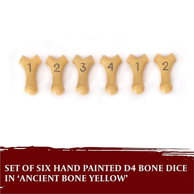 D4 Dice Set - Set of Six 4 Sided Dice - Skull & Bone Themed RPG Dice. Cool & Unique Gift and Compatible with Dungeons & Dragons (DND), D&D, Pathfinder, D and D. (Ancient Bone Yellow)
