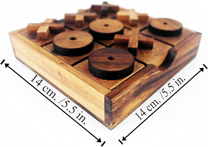 Tic Tac Toe Wooden Classic Game 5.5 x 5.5 in Travel Board Toy for Children and Adult Home Decor Room Gift Set Coffee Break Family Time