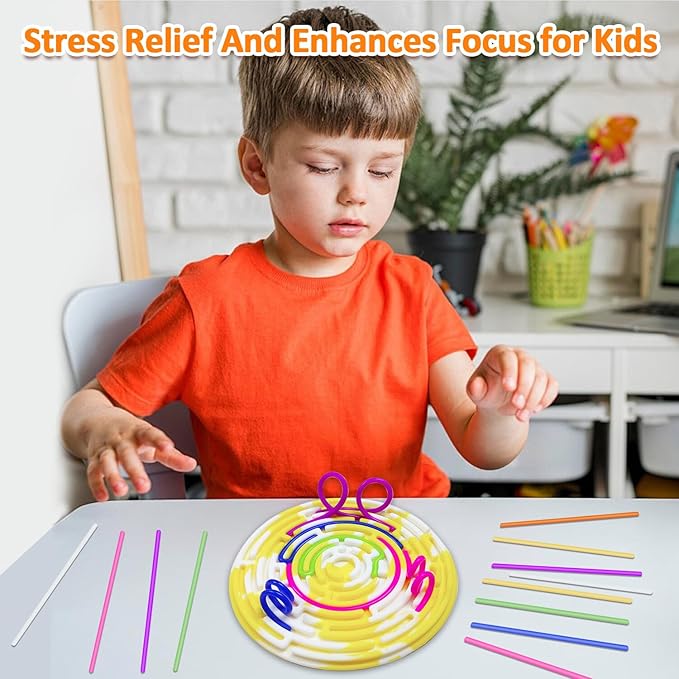 Sensory Activity Board for Kids and Adults, Double-Sided Silicone Fidgets Toys - Silent, No Mess, for Calming, Stress Anxiety, ADHD&Autism - Includes Portable Travel Bag & 12 Strings, Yellow