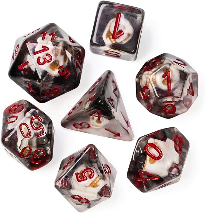 UDIXI Polyhedral DND Dice Set, 7PCS Skull Dice RPG D&D Dice Set for Dungeons and Dragons and Other Tabletop Games (Skull-Black)