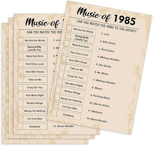 QUPT 40th Birthday Party Games, Music of 1985 Games, Birthday Party Supplies for Adults, Fun 1985s Party Game，Pack of 30 Cards