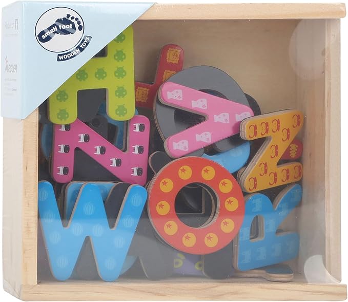 Wooden Toys, Colorful Wooden Magnetic Letters in A Travel Box 37 Piece for Learning The Alphabet & Spelling First Words Educational Toy Designed for Ages 3+, Multi, Standard Size