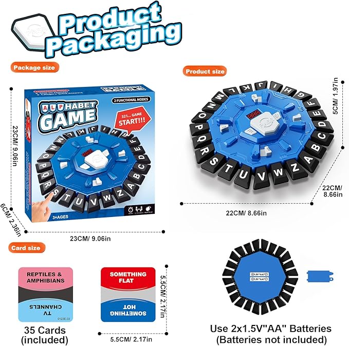 Word Game Family Board Games for Kids & Adults with 2 Modes,220 Topic Categories 24 Letters Pressing Games,Fun Fast-Paced Learning Game,35 Cards,LCD Display Timer,Christmas & Birthday Gifts,Blue