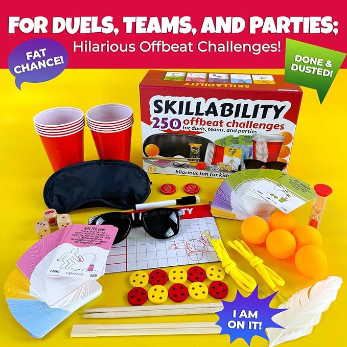 QUOKKA Family Game for Kids and Adults - 250 Unique Cards with Fun and Challenge Tasks Perfect for Game Nights, Party, TeamBuilding - Includes Reusable Props, Special Dice, Interactive Gameplay