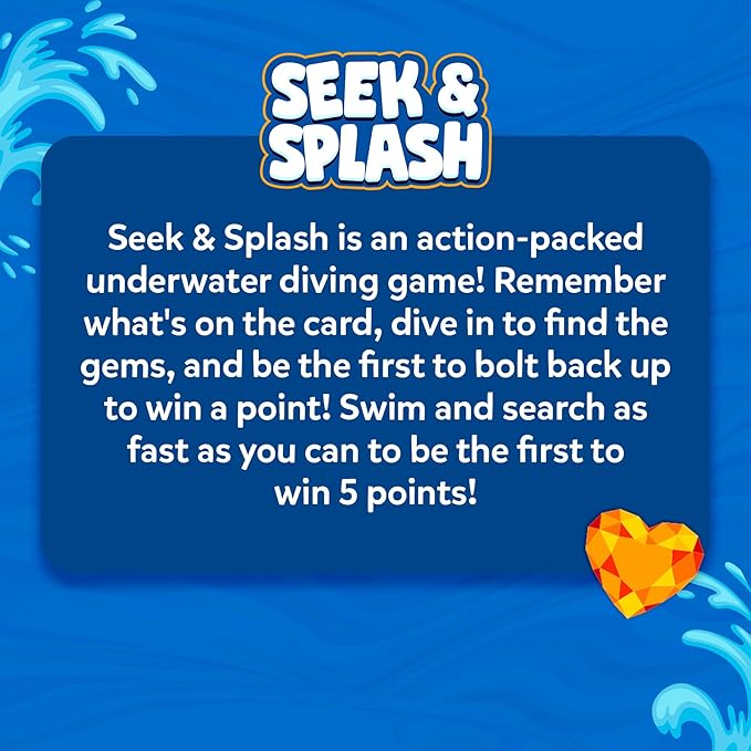 Skillmatics Pool Toys - Seek & Splash, Search & Find Water Game, Swimming Pool Dive Toy for Kids, Summer Fun & Gifts for Boys & Girls Ages 6, 7, 8, 9, 10, 11 & Up, Includes 64 Colorful Gems