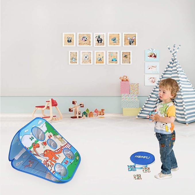 Bean Bag Toss Game Toy Collapsible Portable 4 Holes Corn Hole Game Cornhole Set with 6 Bean Bags Roman Tic-Tac-Toe Game 2-in-1 Game Boards for Kid's