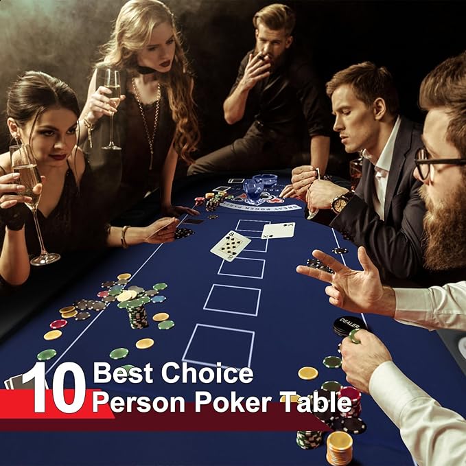10 Player Poker Table Foldable, 84" Portable Casino Leisure Texas Holdem Table, Folding Game Table with Padded Rails and Cup Holders for Texas Card, Blackjack Board Game(Black)