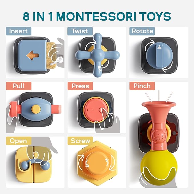 TOP BRIGHT 8 in 1 Wooden Activity Cube, Montessori Toys for 2 Year Old Boy Girl Toddlers, Busy Board for Fine Motor Skills, Education Learning Sensory Development Birthday Gift 18 Months Girl Boy