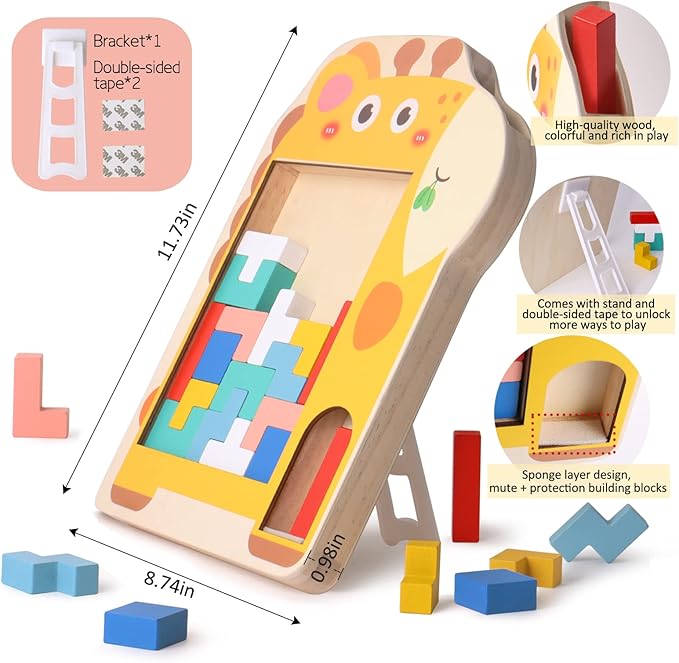 Multifunctional Building Blocks Matching Game Colorful Cute Mushroom Giraffe Patterns Tabletop Activities 3D Piecing Bricks Brain Teaser Smart Inspiration Game STEM Early Educational Toy for Kids