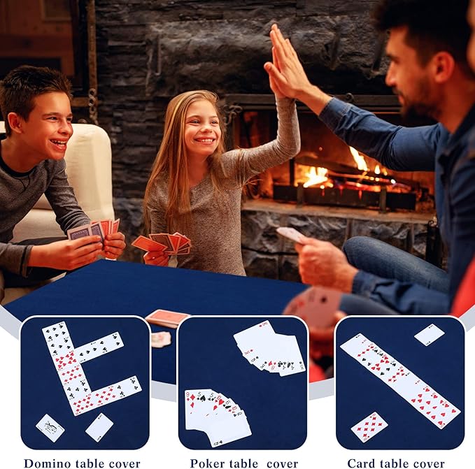 Frienda Game Table Cover Felt Game Tablecover Folding Tablecloth for Card Table for Playing Poker Cards Mahjong Jigsaw Puzzles Board Games, Table Not Included (Blue, 34 x 34 x 4 Inch)