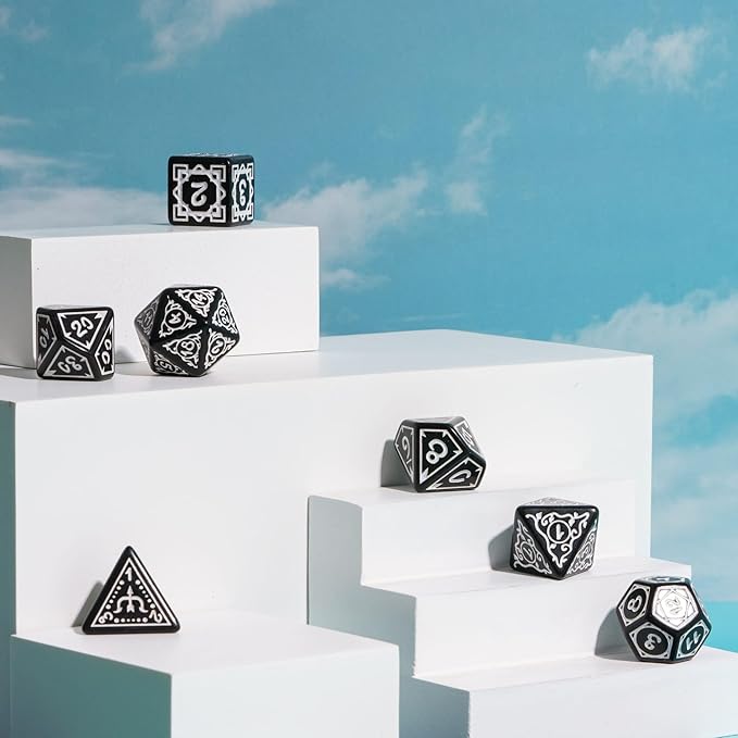 DND Dice Set -D&D Polyhedral Dice (7 Pcs) Druid Dice with Leather Dice Bag for Dungeons and Dragons Role Playing Dice Games RPGs(Druid - Black White)