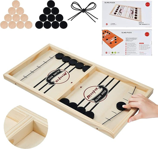 Fast Sling Puck Game - Fast Action Foosball Table Super Winner Wooden Air Hockey Board Game - Desktop Battle Slingshot Game - Fun for Family Game or Party with Friends