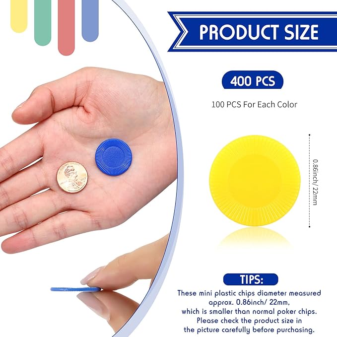 Skylety 400 Pieces Plastic Poker Chips Game Chips 4 Colors Counter Card for Kids Game Playing Learning Math Counting Bingo Game Blank Chips Card for Kids Reward