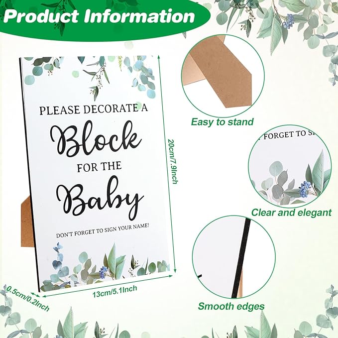 craftshou 105 Pcs Baby Shower Games Gifts Set Including Decorate a Block Game Sign 80 Blank Wooden DIY Block 24 Acrylic Paint Marker Theme Baby Shower Prize Accessories