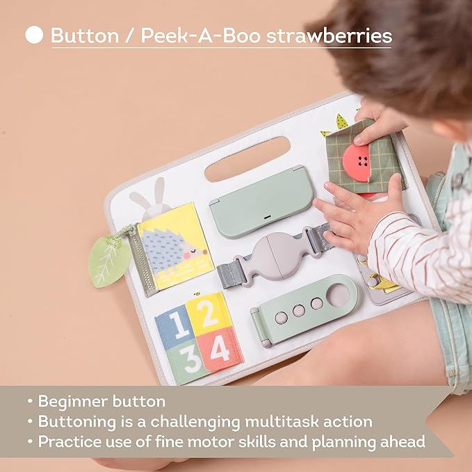 Busy Board for Toddlers, Montessori Toy for 18 Months & up with 10 Educational Toddler Activities to Develop Fine Motor & Problem Solving Skills Learning Sensory Board Travel Toy Non-Toxic.